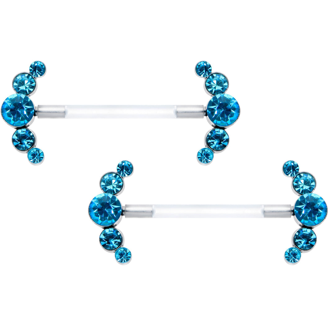 14G 13/16 Blue Gem Bioplast Simple Curvation Barbell Nipple Ring Set