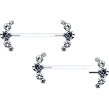 14G 13/16 Clear Gem Bioplast Simple Curvation Barbell Nipple Ring Set