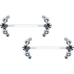 14G 13/16 Clear Gem Bioplast Simple Curvation Barbell Nipple Ring Set