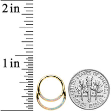 16G 3/8 White Synth Opal Gold Tone Double Row Hinged Segment Ring