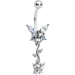 Clear Gem Vine Butterfly Dangle Belly Ring