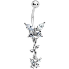 Clear Gem Vine Butterfly Dangle Belly Ring