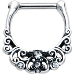 16G 3/8 Clear Gem Elegant Scrollwork Cartilage Clicker