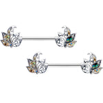 14G 9/16 Multicolor Openwork Autumn Leaf Barbell Nipple Ring Set