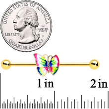 14G Clear Gem Gold Tone Bright Butterfly Industrial Barbell 38mm