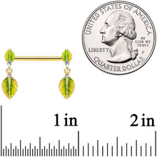 14G 5/8 Clear Gem Gold Tone Lush Leaves Dangle Nipple Ring Set