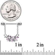 14G 9/16 Clear Pink Gem Leafy Branch Dangle Nipple Ring Set