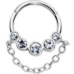 16G 3/8 Clear Gem Trio Chain Dangle Hinged Segment Ring