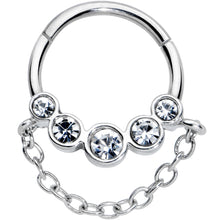 16G 3/8 Clear Gem Trio Chain Dangle Hinged Segment Ring
