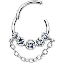 16G 3/8 Clear Gem Trio Chain Dangle Hinged Segment Ring