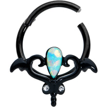 16G 3/8 White Synthetic Opal Black Wings Hinged Segment Ring