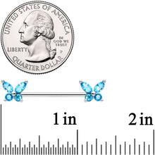 14G 3/4 Blue CZ Gem Butterflies Barbell Nipple Ring Set