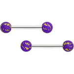 14G 9/16 Matte Purple Splatter Barbell Nipple Ring Set