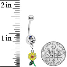 Clear Gem Cheery Sunflower Dangle Belly Ring