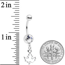 Clear Gem Autumn White Maple Leaf Dangle Belly Ring