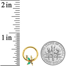 16G 3/8 Clear Green Gem Gold Tone Palm Tree Hinged Segment Ring