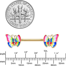 14G 9/16 Clear Gem Gold Tone Bright Butterfly Nipple Ring Set