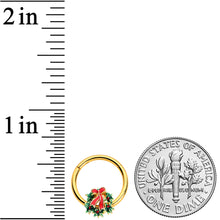 16G 3/8 Gold Hue Festive Christmas Wreath Bow Hinged Segment Ring