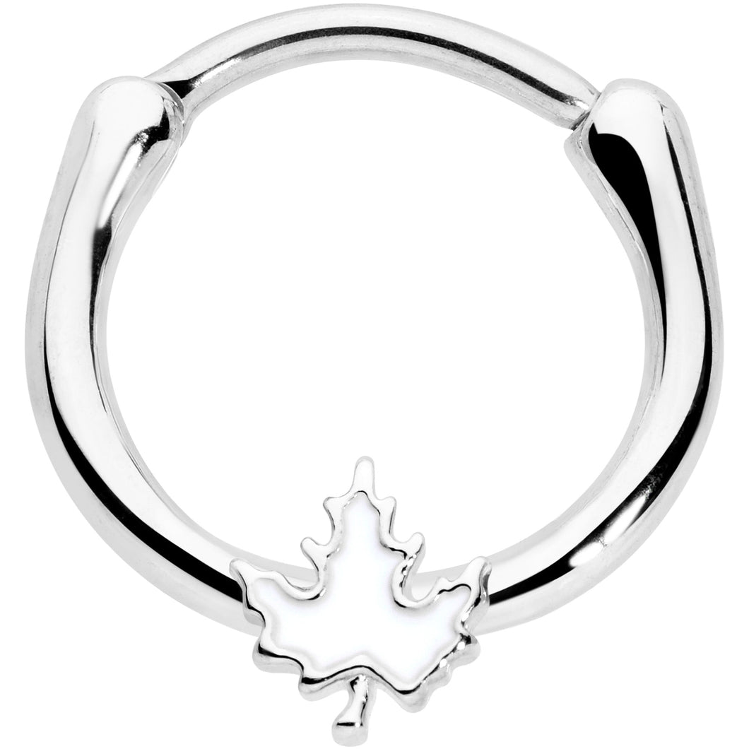16G 3/8 Autumn White Maple Leaf Cartilage Clicker Ring