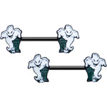 14G 9/16 Black Graveyard Ghost Halloween Barbell Nipple Ring Set