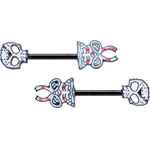 14G 1/2 Black Skeleton Body Halloween Barbell Nipple Ring Set