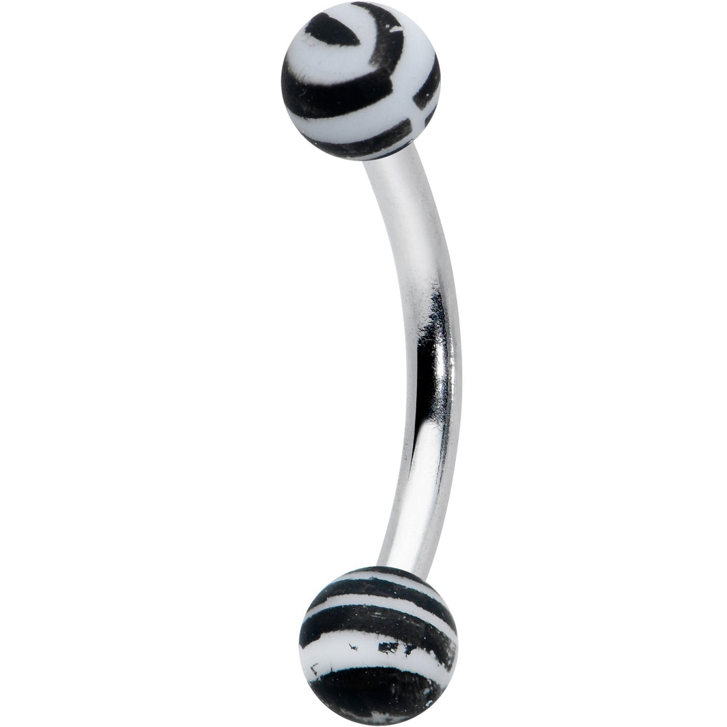 16G 5/16 Matte White Zebra Stripe Curved Eyebrow Ring