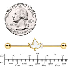 14G Gold Tone Autumn White Maple Leaf Industrial Barbell 38mm