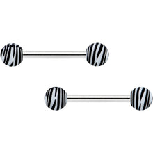 14G 9/16 Matte White Zebra Stripe Barbell Nipple Ring Set