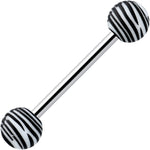 Matte White Zebra Stripe Barbell Tongue Ring
