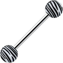 Matte White Zebra Stripe Barbell Tongue Ring