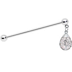 14G Rose Quartz Drop Tree Dangle Industrial Barbell 38mm