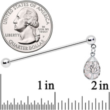 14G Rose Quartz Drop Tree Dangle Industrial Barbell 38mm