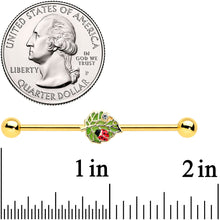 14G Clear Gem Gold Tone Leafy Ladybug Industrial Barbell 38mm