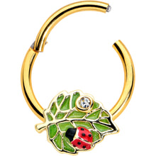 16G 3/8 Clear Gem Gold Tone Leafy Ladybug Hinged Segment Ring
