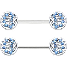 14G 1/2 Blue Gem Geometric Blues Barbell Nipple Ring Set