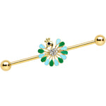 14G Clear Black Gold Tone Pretty Peacock Industrial Barbell 38mm