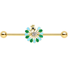 14G Clear Black Gold Tone Pretty Peacock Industrial Barbell 38mm