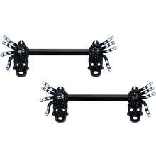 14G 1/2 Clear Gem Black Skull Spider Halloween Nipple Ring Set