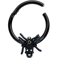 16G 3/8 Yellow Gem Spider Skull Halloween Hinged Segment Ring