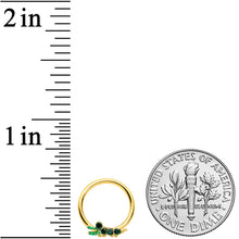 16G 3/8 Green Gem Gold Tone Happy Alligator BCR Captive Ring
