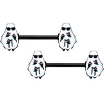 14G 9/16 Black Hipster Ghost Halloween Barbell Nipple Ring Set