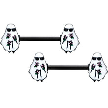 14G 9/16 Black Hipster Ghost Halloween Barbell Nipple Ring Set