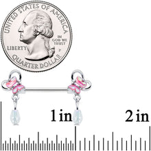 14G 9/16 Heart Pink Butterfly Dangle Barbell Nipple Ring Set