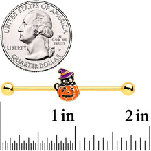 14G Gold Tone Black Cat Witch Halloween Industrial Barbell 38mm