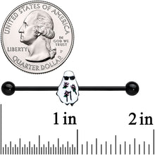 14G Black Hipster Ghost Halloween Industrial Barbell 38mm