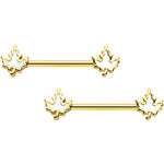 14G 9/16 Gold Tone Fall White Maple Leaf Barbell Nipple Ring Set