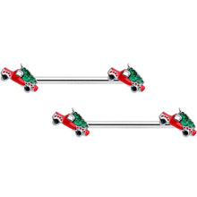 14G 9/16 Christmas Tree in a Truck Barbell Nipple Ring Set