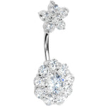 Sterling Silver 925 Crystalline Cubic Zirconia Double FLOWER Belly Ring