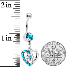 Blue Gem Floral Hollow Heart Valentines Day Dangle Belly Ring