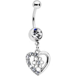 Clear Gem Floral Hollow Heart Valentines Day Dangle Belly Ring